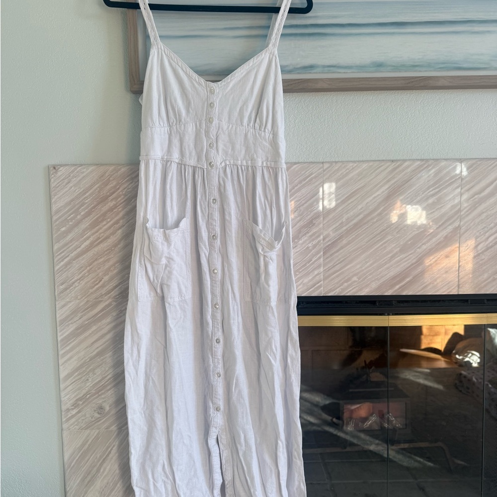 Linen blend coastal cottage White Button-Down Sundress